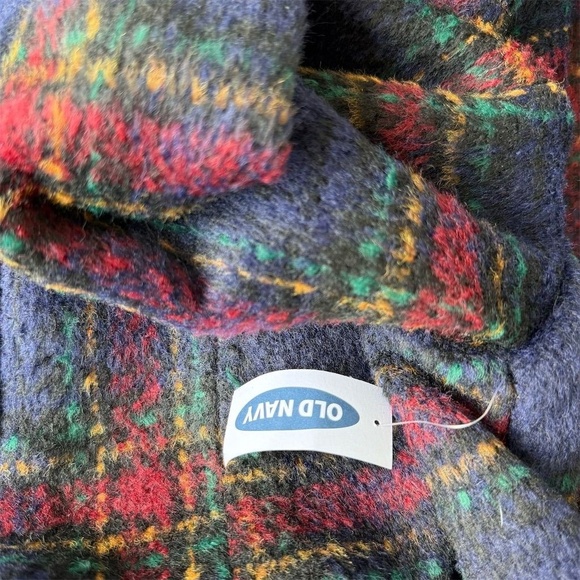 Old Navy Plaid Long-Line Wool Coat Women's S Multicolor Soft-Brushed Relaxed - Picture 3 of 4